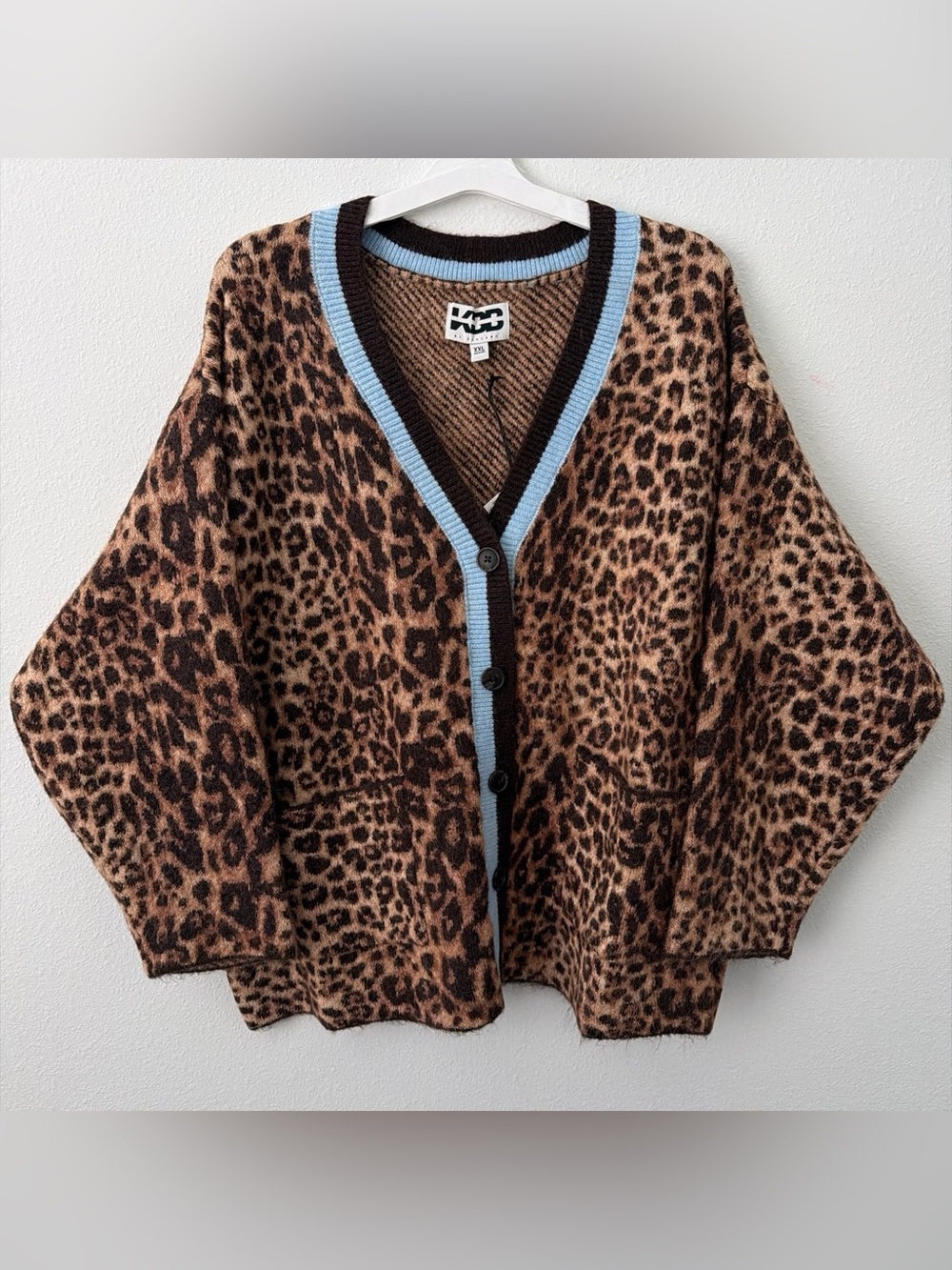 KBB Leopard Print Cardigan with Blue Trim - Women Sweater